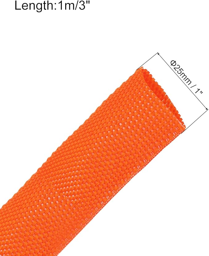MECCANIXITY Braided Cable Sleeves Heat Shrinkable Fabric Sleeving, 1" 3ft Orange 2:1 Ratio Heat Shrinkable Cord Protector for Harness Cable, Network Cable Protection, Cable Management