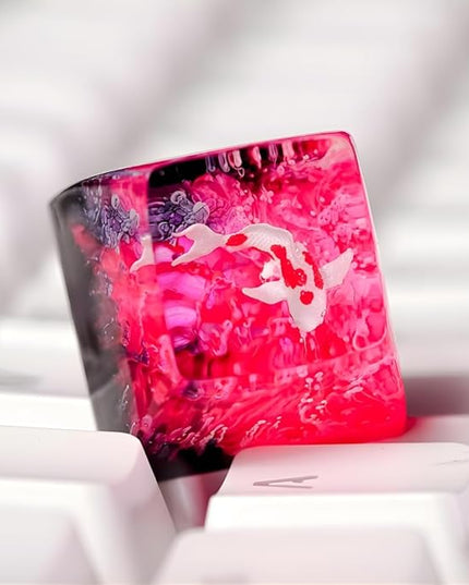Kohaku Koi Artisan Keycap Vibrant Pink Ocean Coral Reef R1 SA Profile Custom Keycaps 1U ESC Handmade Gaming Resin Key Cap Cherry MX Switch Compatible Mechanical Keyboard Koi Lover Gift
