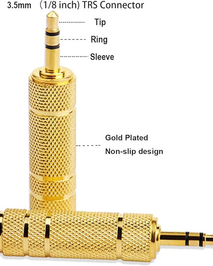 WISYIFIL 1/4 to 3.5mm Auxiliary Audio Adapter, Gold Plated, Resist Corrosion, Good Anti-Interference, Low Signal Attenuation, Durable, Male to Female Connector, 2 Pack