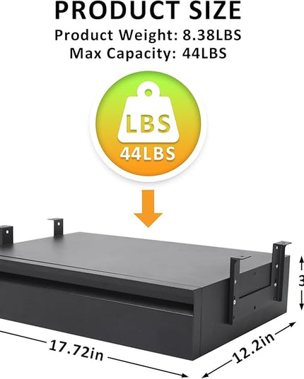 Under Desk Drawer For Desk 18 in,Adjustable Height, Pull out Storage Organizer with Slide Extension Mounted Under Flat Wooden Table or Workbench, Carbon Steel Hidden Desk Drawer