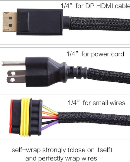 Alex Tech 25ft - 1/4 inch Cord Protector Wire Loom Tubing Cable Sleeve Split Sleeving For USB Cable Power Cord Audio Video Cable – Protect Cat From Chewing Cords - Black