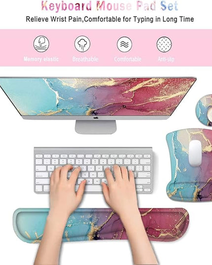 LATEEFAH Mouse Pad with Wrist Rest, 3-in-1 Gaming Mouse Pad, Keyboard Wrist Rest, Ergonomic Memory Foam Mousepad with Wrist Support for Computer Keyboard