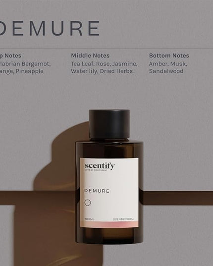 Scentify Demure Aroma Oil Refill Scent for Oil Diffusers Luxurious Relaxing Aromatherapy Fragrance 100ml, 3.38oz