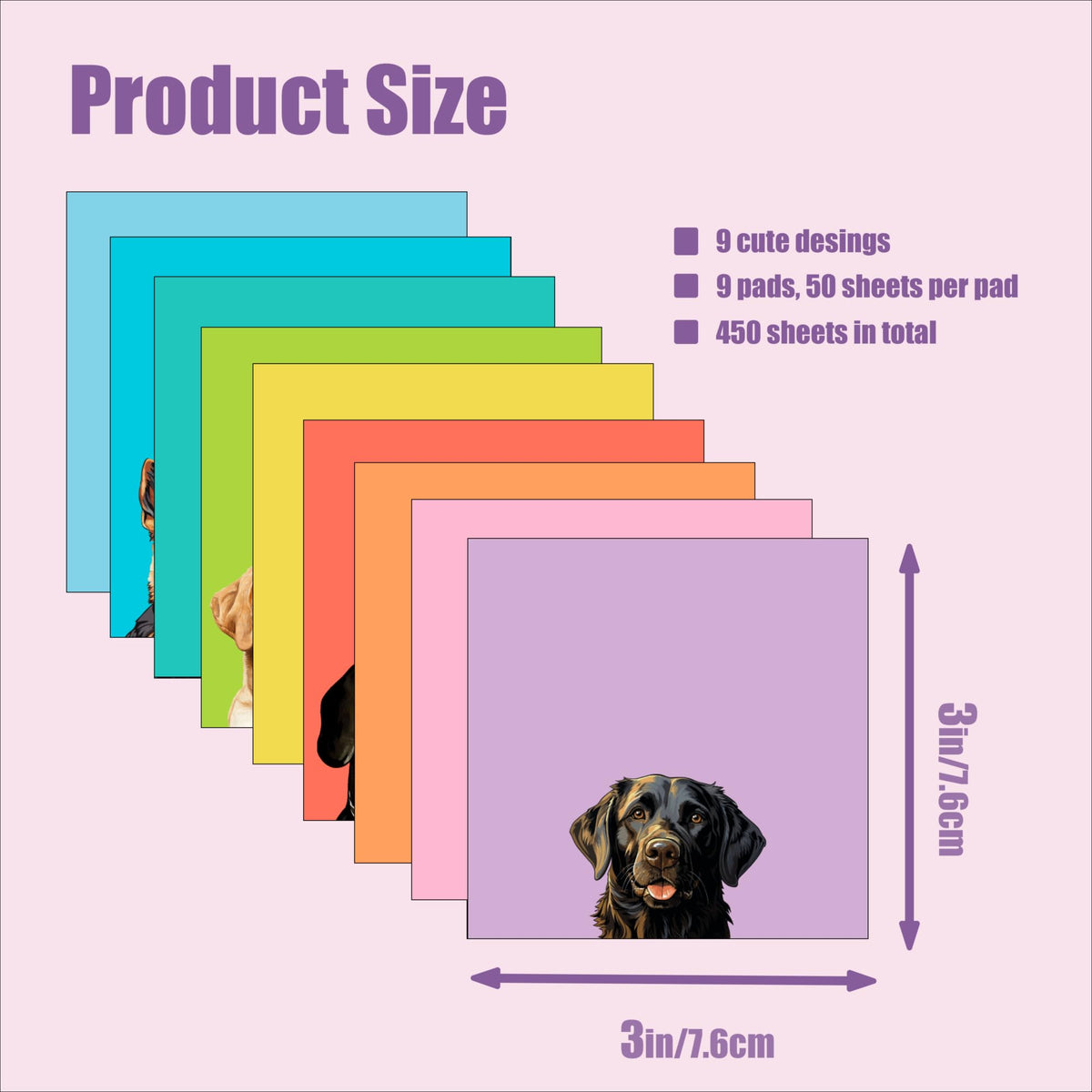 9 Pads Cute Sticky Notes Set, 3" x 3" Dog Self Stick Notepads, Funny Dog Stationery, Kawaii Adhesive Memo Pads, Dog Lover Gifts, Office Decor Desk Accessories, School Supplies