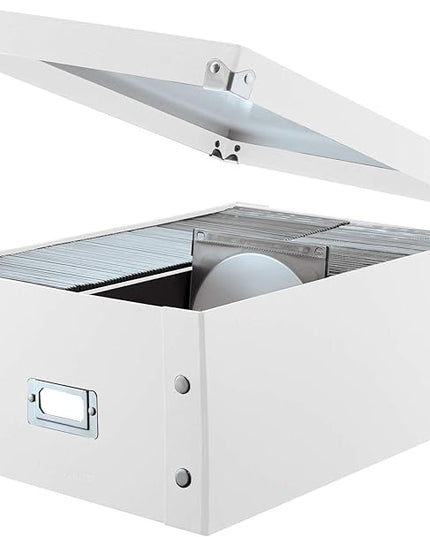 Snap-N-Store CD Storage Box - Pack of 1/2 - Durable Disc Holder with Lid to Store for Discs (2 Pack - Doublewide CD, White)