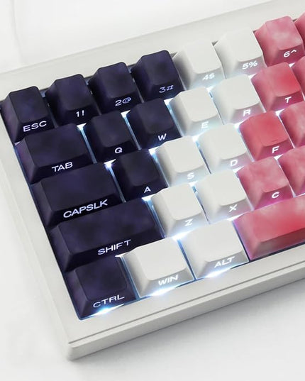 Tsungup PBT Keycaps,Side Printed 131 Keys Custom Dye Sub Keycaps 75 Percent,Shine Through Keycap Set Gradient Red Cherry Profile Keyboard Key Caps for Mechanical Keyboards