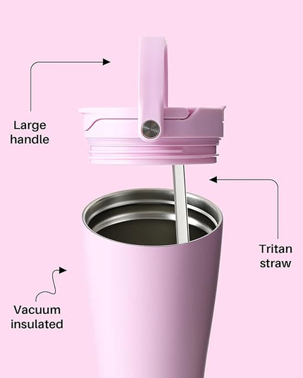 BOTTLE BOTTLE Insulated Tumbler with Handle & Straw Lid, 30oz Stainless Steel Leak-Proof Water Bottle for Hot & Cold Drinks, Add Ice Without Unscrewing, BPA-Free for Travel, Sports, Office(Pink)