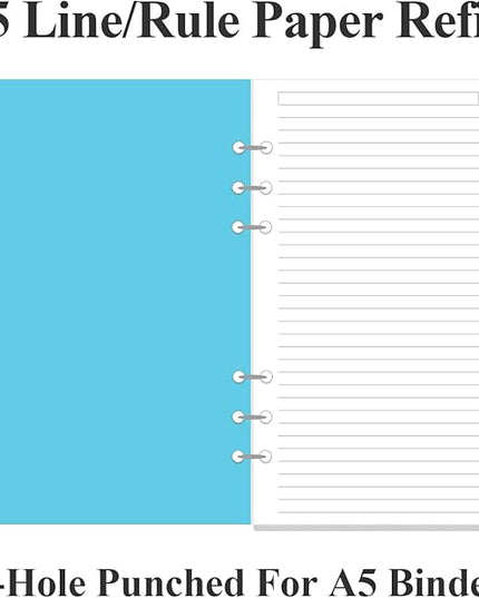 A5 Refill Paper - 6 Hole Planner Inserts for A5 Binder, 200 Pages 6 Ring Loose Leaf Lined Paper with 5 Colorful Binder Dividers, 5.8" x 8.5"