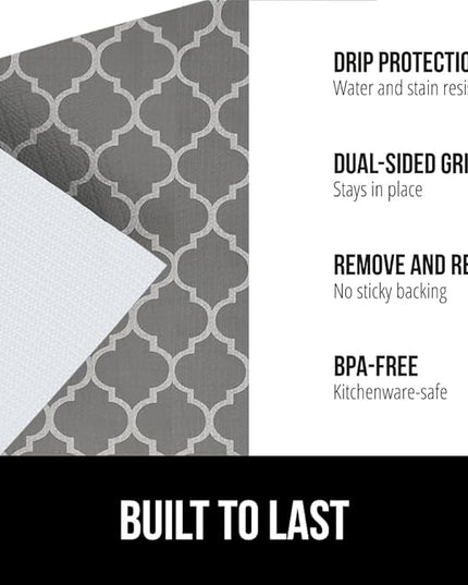 GORILLA GRIP DripGuard Shelf Liner, Non Adhesive Drawer and Kitchen Cabinet Protector, Slip Resistant BPA Free Smooth Surface Plastic Liners for Cabinets, Bathrooms, Closets, 17.5x120 Inch, White Gray