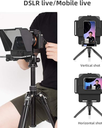 AMBITFUL Teleprompter 7.5'' with Tabletop Tripod for Smartphone and DSLR Camera, Adjustable Phone Clip & Camera Adapting Ring, for Live Streaming, Interviews(Mini Teleprompter Only)