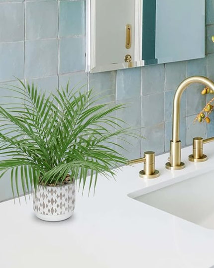 Hollyone Large Artificial Potted Plants Fake Palm Plants 16" Faux Green Plant Plastic Ceramic Tropical Palm Tree in Pots Bohemian for Home Room Office House Indoor Decorative