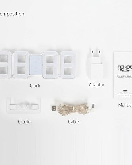 mooas 3D Pure Mini White LED Clock, Multi-Function LED Clock (Calendar, Alarm, Temperature) (8.5" White Table Alarm Clock)