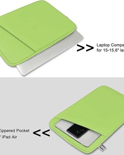 Askuko Laptop Sleeve, Shockproof Protective Computer Case, Handbags Portable Laptop Bag for 15.6 inch HP Dell Asus Lenovo Notebook Computer with Front Pocket, Light Green
