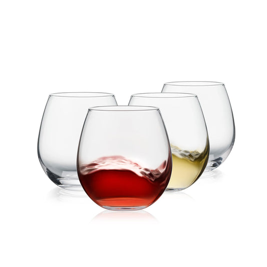 Stemless Wine Glasses Set of 4 for Red/White Wine, Dishwasher-Safe, 15 oz
