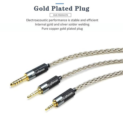 GUCraftsman 4.4mm Balanced Male to 2.5mm Balanced Female Headphone Adapter Cable 6N Single Crystal Silver Headphone Jack Convert Cable for Audio Players with 4.4mm Balanced Ports¡­