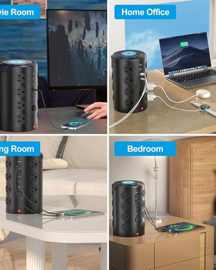 Power Strip Tower Surge Protector with 16 Outlets and 5 USB Ports (2 USB-C), 15FT Extension Cord with Multiple Outlets,Heavy Duty Charging Station,Home Office Dorm Room Essentials.