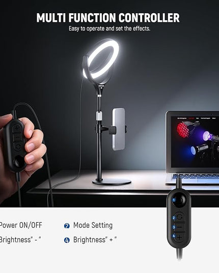 NEEWER Basics 7" Desk Ring Light with Stand/Phone Holder Compatible with iPhone, 10W CRI95+ Bi Color LED Selfie Light for TikTok Recording Laptop Webcam Zoom Video Conference Lighting Makeup, RL7B