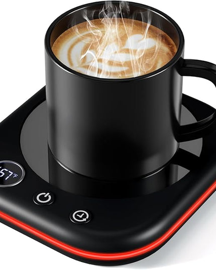 Mug Warmer Upgraded,Coffee Mug Warmer for Desk LEDs Light 3 Temp Settings (113-167°F) 1-12H Timer 4 H Auto Shut Off Beverage Cup Candle Warmer for Coffee Tea Milk(Black)