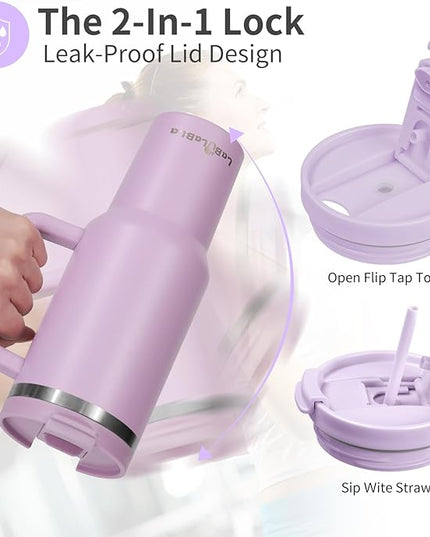 40oz Tumbler with Handle,Double Wall Vacuum Reusable Stainless Steel Insulated Water Bottle,With Leak Proof lid and Straw for Iced or Cold Beverages (Lavender Purple)