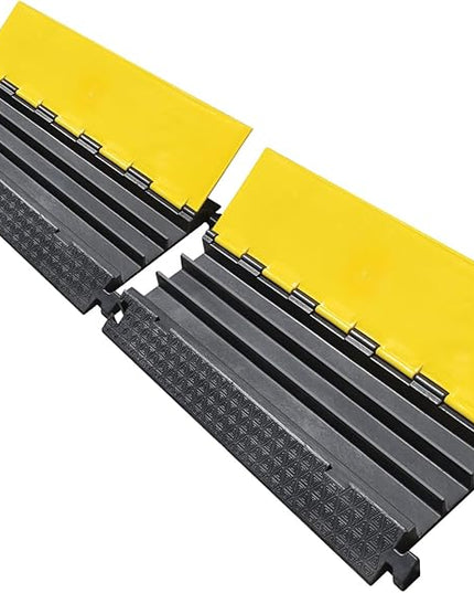 OranLite Rubber Cable Protector Ramp, Heavy Floor Cable Wire Cord Cover Speed Bumps 22000Lbs Load Capacity, Driveway Hose Cable Ramp Protective Cover for Indoor and Outdoor (3-Channel x 2Pcs)