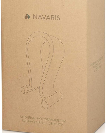Navaris Omega Headphone Stand - Synthetic Leather Headset Hanger with Wood Base - Holder for Wired, Wireless, Gaming, DJ, Studio Headphones - Black