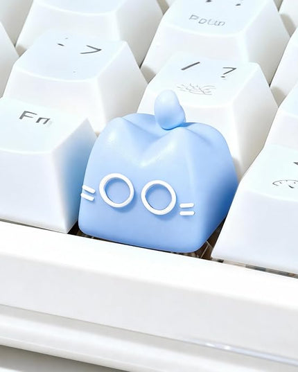 Artisan Keycaps, Cute Cat Custom Key Caps for MX Mechanical Keyboard, Resin Handmade 1U Replacement for Esc Arrow Keys (Blue cat)