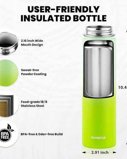 Insulated Water Bottle 24oz, Triple Wall Vacuum Stainless Steel (Cold for 48 Hrs, Hot for 24Hrs), Leak Proof & Non-BPA, 24oz Hydro Water Flask with Paracord Handle & Straw Spout Lids