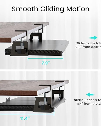 NearHub Large Keyboard Tray Under Desk Slide Out with Extra Sturdy C Clamp Mount System,26'' (30'' including Clamps) x11 Slide-Out Keyboard Drawer Under Desk for Typing,Keyboard Mouse Tray,Black