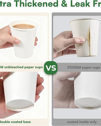 16 oz Coffee Cups Disposable White Paper Cups,180 Pack BPA Free Unbleached Disposable Cups, 300GSM Thickened Hot Cups, Leak Proof Drink Water Cups for Everyday Use Office Party Cafe Supply Essentials
