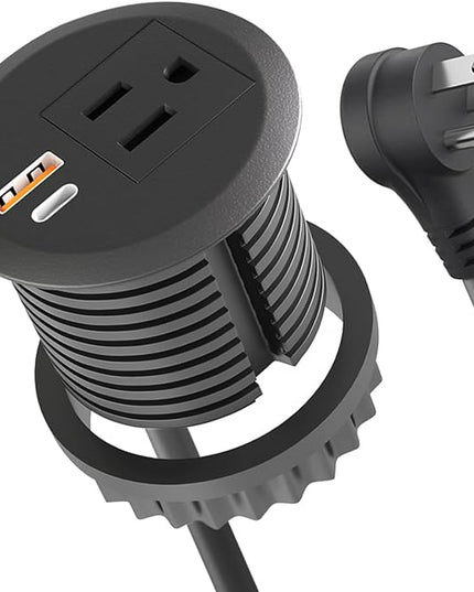 Desktop Power Grommet,2-inch Hole,20W USB C Fast Charging,2-USB Port,Flush Mount,Flat Plug,6.4 ft Cord,Black