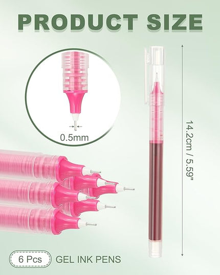 PATIKIL 6Pcs Colored Gel Ink Pens, 0.5mm Extra Fine Point Smooth Writing Japanese Quick Drying Liquid Ink Rollerball Pens for Office Stationery Classroom Teachers, Pink