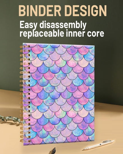 Spiral Journal Notebook for Women,A5 College Ruled Notebooks 6"x 8.4", 120 Pages (60 Sheets) Lined Journal with Premium Thick Paper,Perfect for School Office Home(Mermaid Fish Scale)