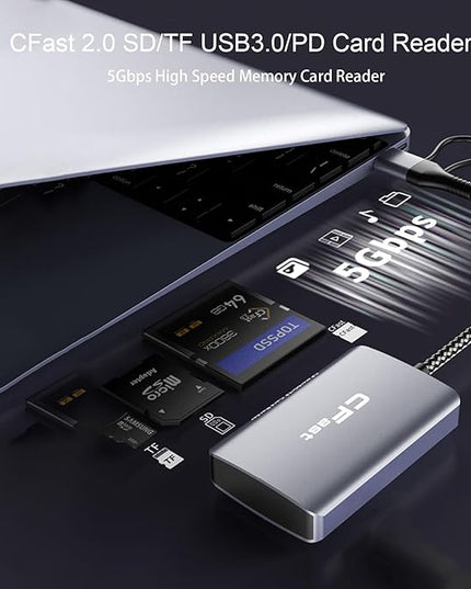 CFast Card Reader, 3 in 2 SD/TF CFast 2.0 Memory Card Reader, USB 3.2 Cable Compatible with Windows/Mac/Linux/Android (3 in 2)