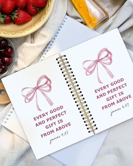 dvhdajed Coquette Christian Spiral Notebook, Bible James 1:17 Journaling Journaling Notebooks, Pink Bow Prayer Spiral Journal for Girls Women, Preppy Religious Office School Supplies Gifts,5.5x8.3 In