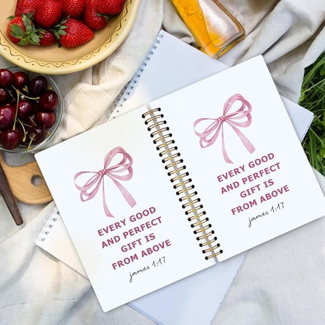dvhdajed Coquette Christian Spiral Notebook, Bible James 1:17 Journaling Journaling Notebooks, Pink Bow Prayer Spiral Journal for Girls Women, Preppy Religious Office School Supplies Gifts,5.5x8.3 In