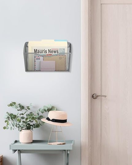 EASEPRES 3 Single Pocket Mesh Hanging File Organizer, Vertical Wall Mounted Magazine File Holder, Mount Basket Mail Paper Document Folder Organizing for Office, Home and School, Gray