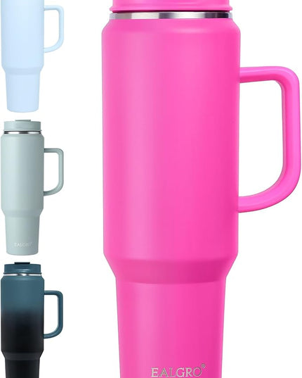 50 oz Tumbler with Handle, Insulated Tumblers with Lid and Straw, Large Metal Sports Water Bottle Jug, Thermal Stainless Steel Travel Coffee Mug Cup, Raspberry