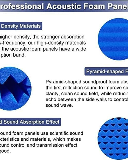 52 Pack Acoustic Foam Panels 1" x 12" x 12"Acoustic Wedge Studio Foam Sound Absorption Wall Panels (Black/Blue)