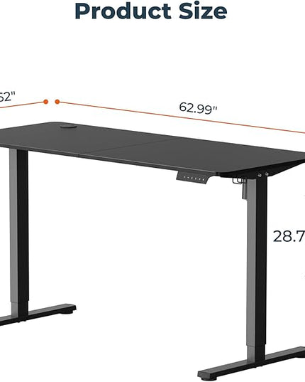 Adjustable Stand Up Desk Standing Desk, 63x24 Inches Home Office Desk with Memory Preset, Computer Workstation Splice Black Top + Black Frame
