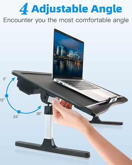 Laptop Bed Tray Table [Luxury PVC Leather], Adjustable Laptop Desk for Bed, Foldable Lap Desk for Laptop with 2 Drawers, Multifunctional Table for Working, Eating, Writing, Gaming, Drawing