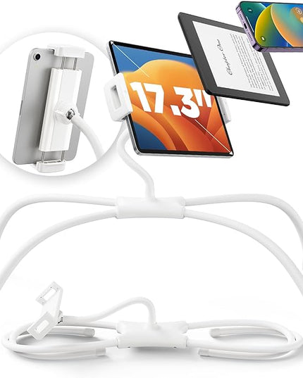 SAIJI iPad Stand, Adjustable Ergonomic Tablet Holder for Bed, Kindle Stand for Reading in Bed Fit for Tablet, Phone, Kindle, Portable Monitor, Switch and More 4.7"-17.3" Devices (White)