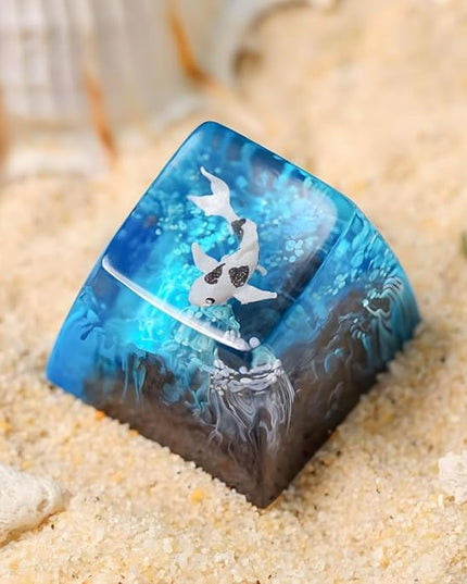 Kohaku Koi Artisan Keycap Blue Black Ocean Coral R1 SA Profile Custom Keycaps 1U ESC Handmade Gaming Resin Key Cap Cherry MX Switch Compatible Mechanical Keyboard Koi Lover Gift