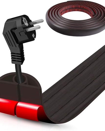 Floor Cord Cover Self Adhesive Cord Hider,10FT Cable Management, Extension Strip Protector for Wires, Prevent Cable Trips for Offices, Gyms, Exhibitions Cavity:0.3"(W) x 0.28"(H) Black Wood