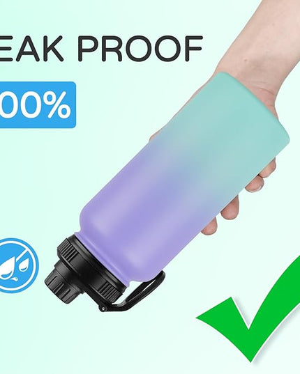 DOMICARE 32 oz Insulated Water Bottle, Vacuum Insulated Stainless Steel Sports Water Bottle with Straw Lid & Spout Lid, Leakproof, Reusable - Travel, Camping, Bike, Purple Green Gradient