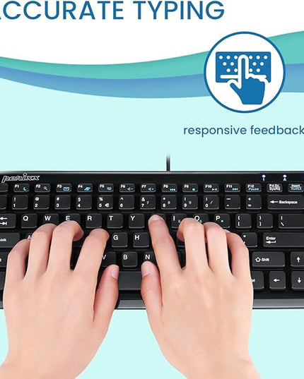 Perixx PERIBOARD-407B US, Wired USB Mini Keyboard with 11 Hot Keys - Glossy Black - US English Layout