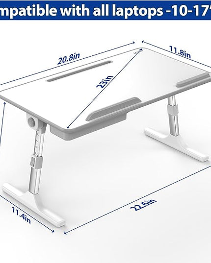 Besign LT05 Adjustable Laptop Table, Lap Desk, Portable Standing Bed Desk, Foldable Sofa Breakfast Tray, Notebook Computer Stand for Reading and Writing, Medium Size, White