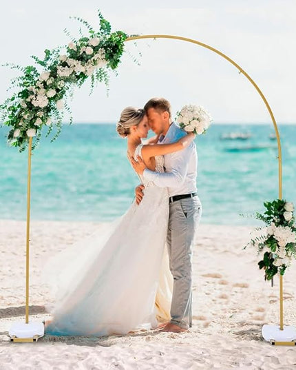 Vincidern Wedding Arch Backdrop Stand 7.8FT, Party Balloon Arch Stand for Birthday, Bridal Baby Showers, Metal Wedding Arch Frame for Ceremony Decoration Arch Stand Backdrop Gold(with Water Base)