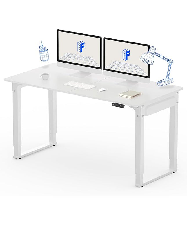 FLEXISPOT 4 Legs Standing Desk 55 x 28 Inch Electric Adjustable Height with Splice Board Home Office Sit Stand Up Desk, White Top + White Frame