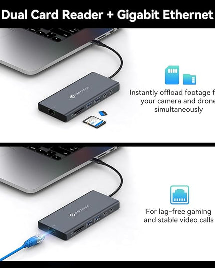 Laptop Docking Station 3 Monitors, 4K@120Hz DisplayPort 4K@60Hz HDMI 4K@60Hz USBC,12 in 1 USB C Video Output for Multiple Monitor Dock USB A 3.0, USB C 3.2 10Gbps Ports 100W PD, SD/TF