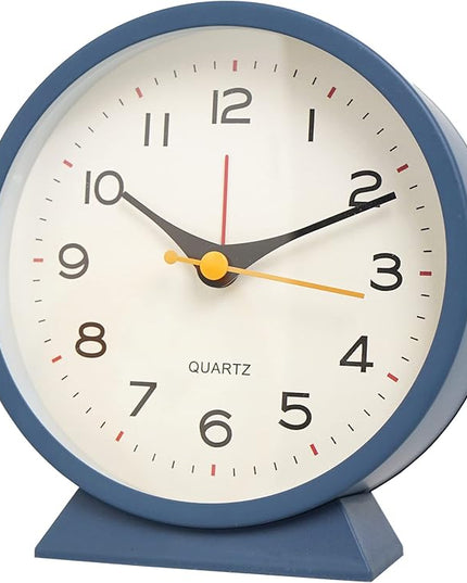 SHISEDECO 4.5" Battery Operated Antique Retro Analog Alarm Clock, Small Silent Bedside Deskclock with Light Function, Non-Ticking Tableclock for Living Room, Bedroom, Bedside, Shelf (Navy Blue)